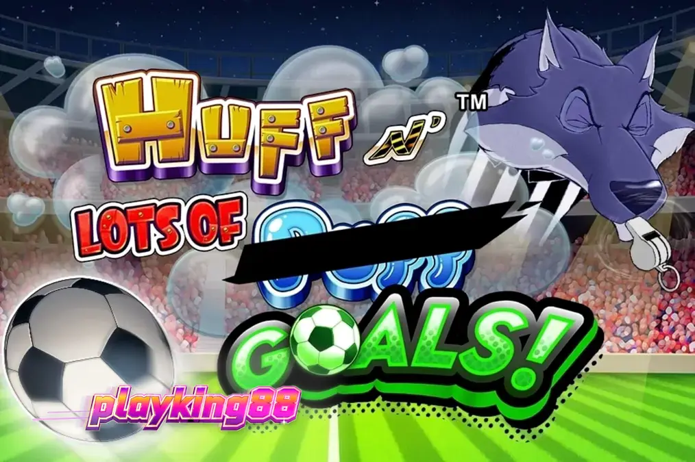 Tampilan visual slot Huff N’ Lots of Goals dengan tema sepak bola dan babi